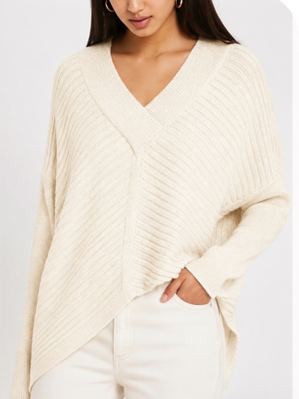 River Island Cream V-Neck Ribbed Sweater